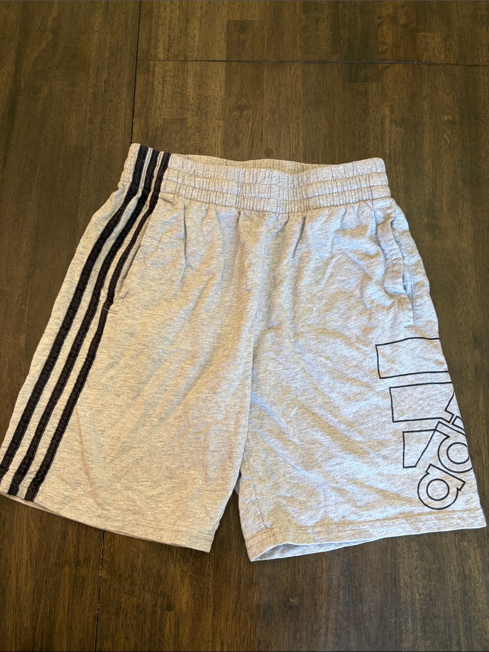 Adidas Boy’s Light Gray Athletic Shorts with Black Stripes